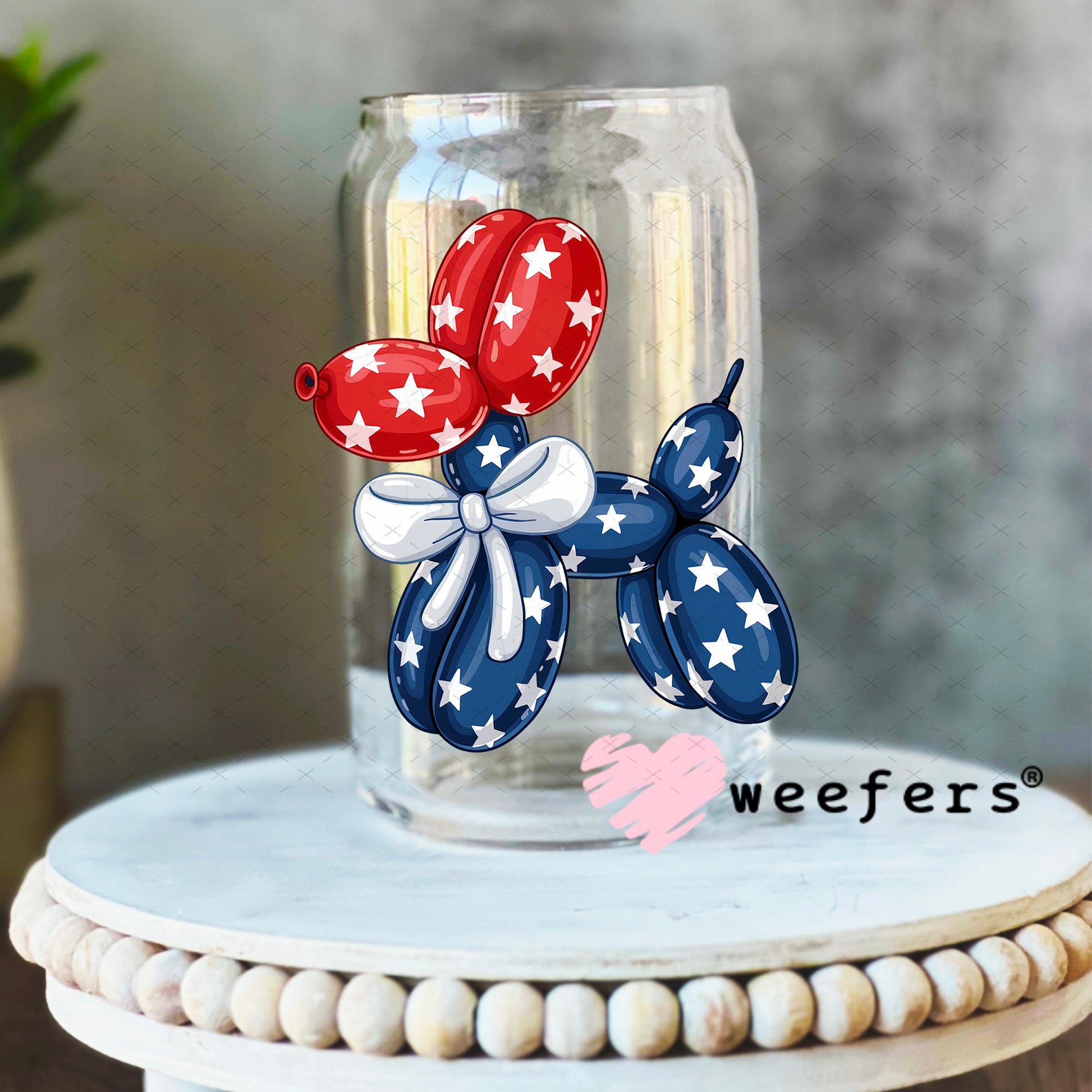 USA Patriotic Balloon Dog UV DTF Decal 16oz Libbey Glass Original Size Weefers