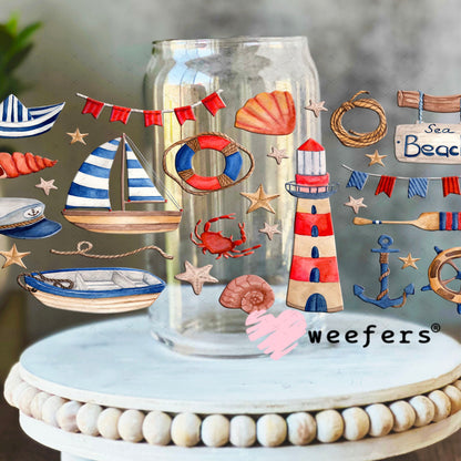 Nautical Theme UV DTF Cup Wrap - Weefers Exclusive Wrap 16oz Libbey Glass Original Size Cup Wrap Weefers