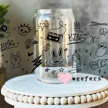 Retro Graffiti UV DTF Cup Wrap - Weefers Exclusive Wrap 16oz Libbey Glass Original Size Weefers