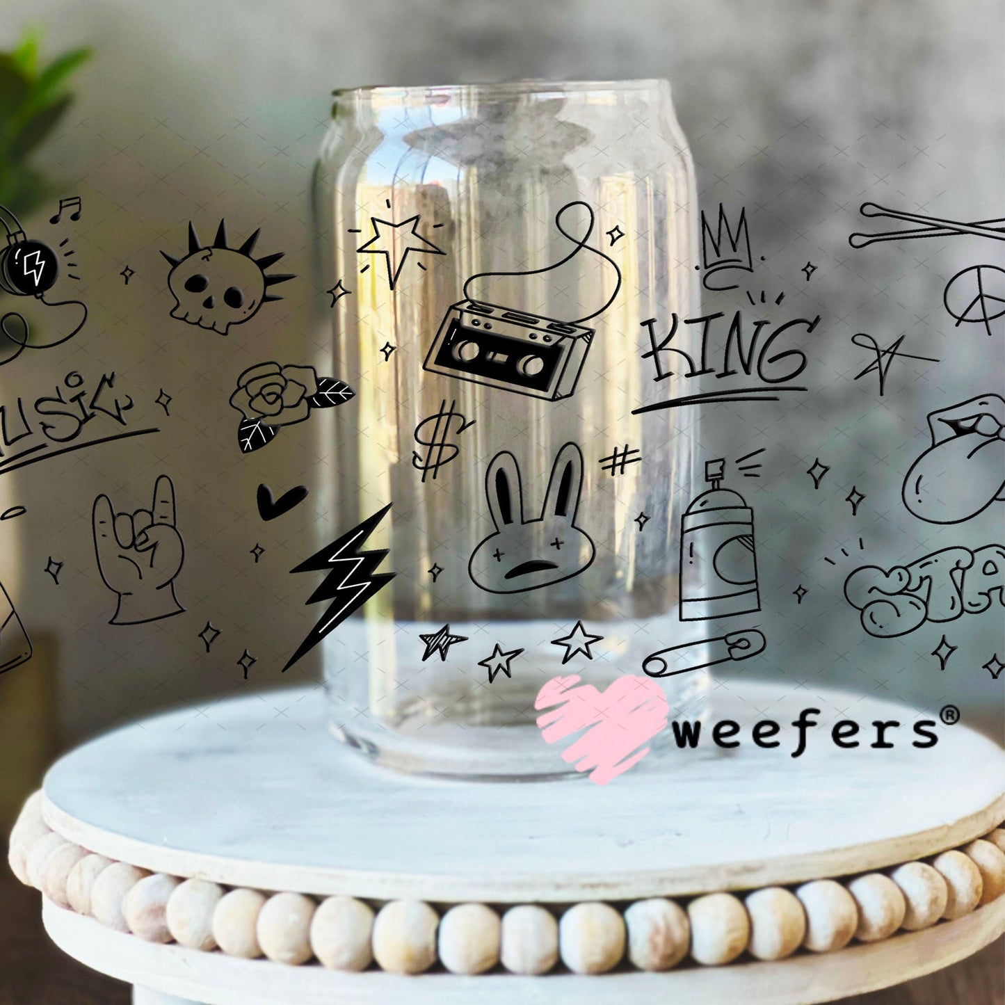 Retro Graffiti UV DTF Cup Wrap - Weefers Exclusive Wrap 16oz Libbey Glass Original Size Cup Wrap Weefers