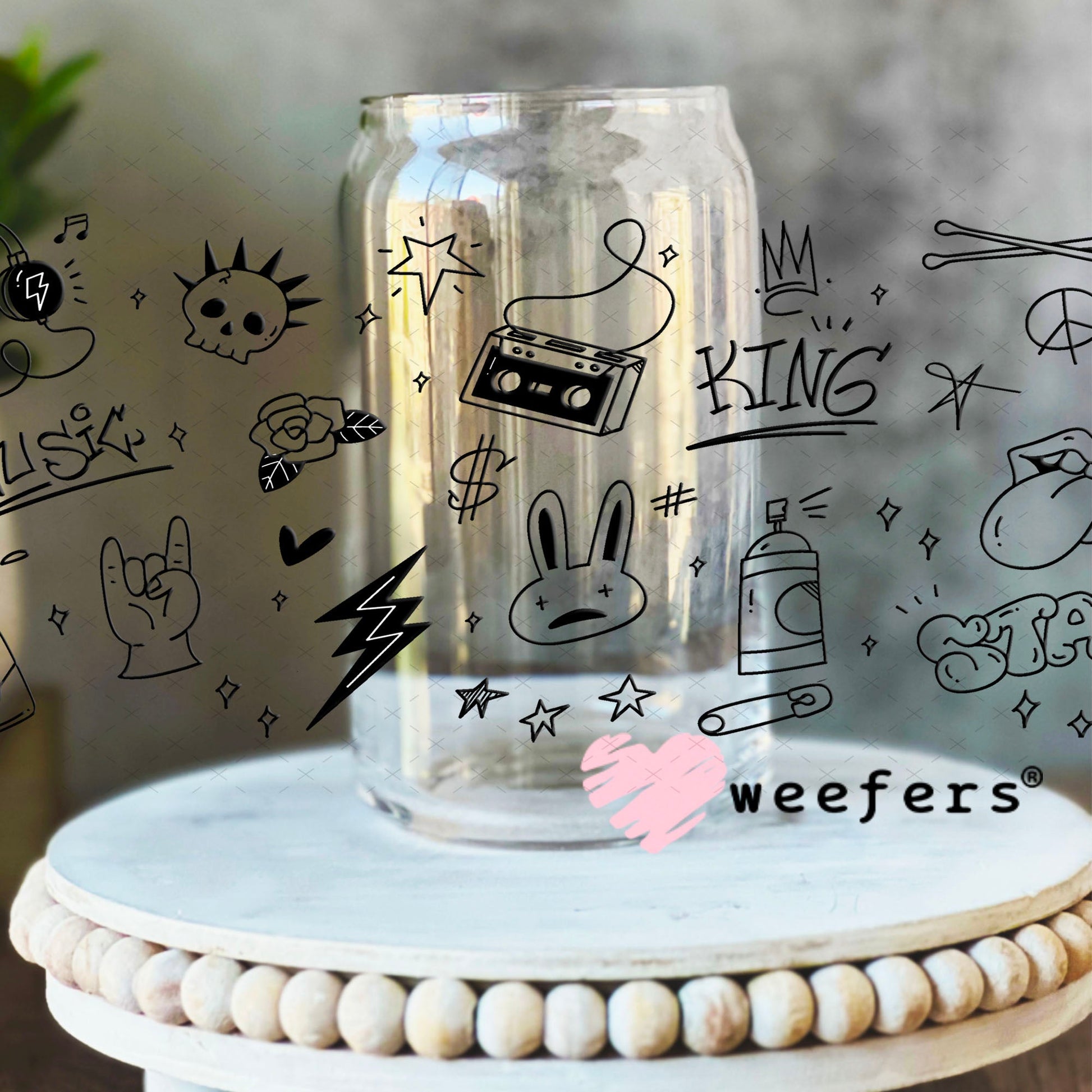 Retro Graffiti UV DTF Cup Wrap - Weefers Exclusive Wrap 16oz Libbey Glass Original Size Cup Wrap Weefers