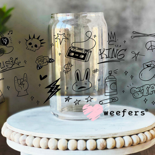 Retro Graffiti UV DTF Cup Wrap - Weefers Exclusive Wrap 16oz Libbey Glass Original Size Cup Wrap Weefers