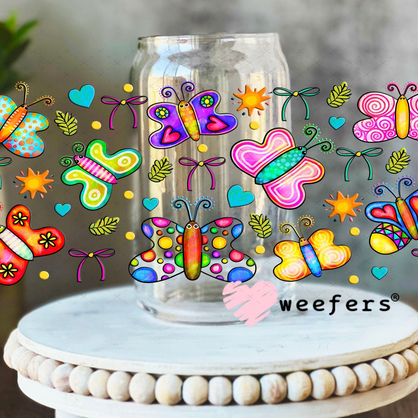 Whimsical Butterfly UV DTF Cup Wrap - Weefers Exclusive Wrap 16oz Libbey Glass Original Size Cup Wrap Weefers