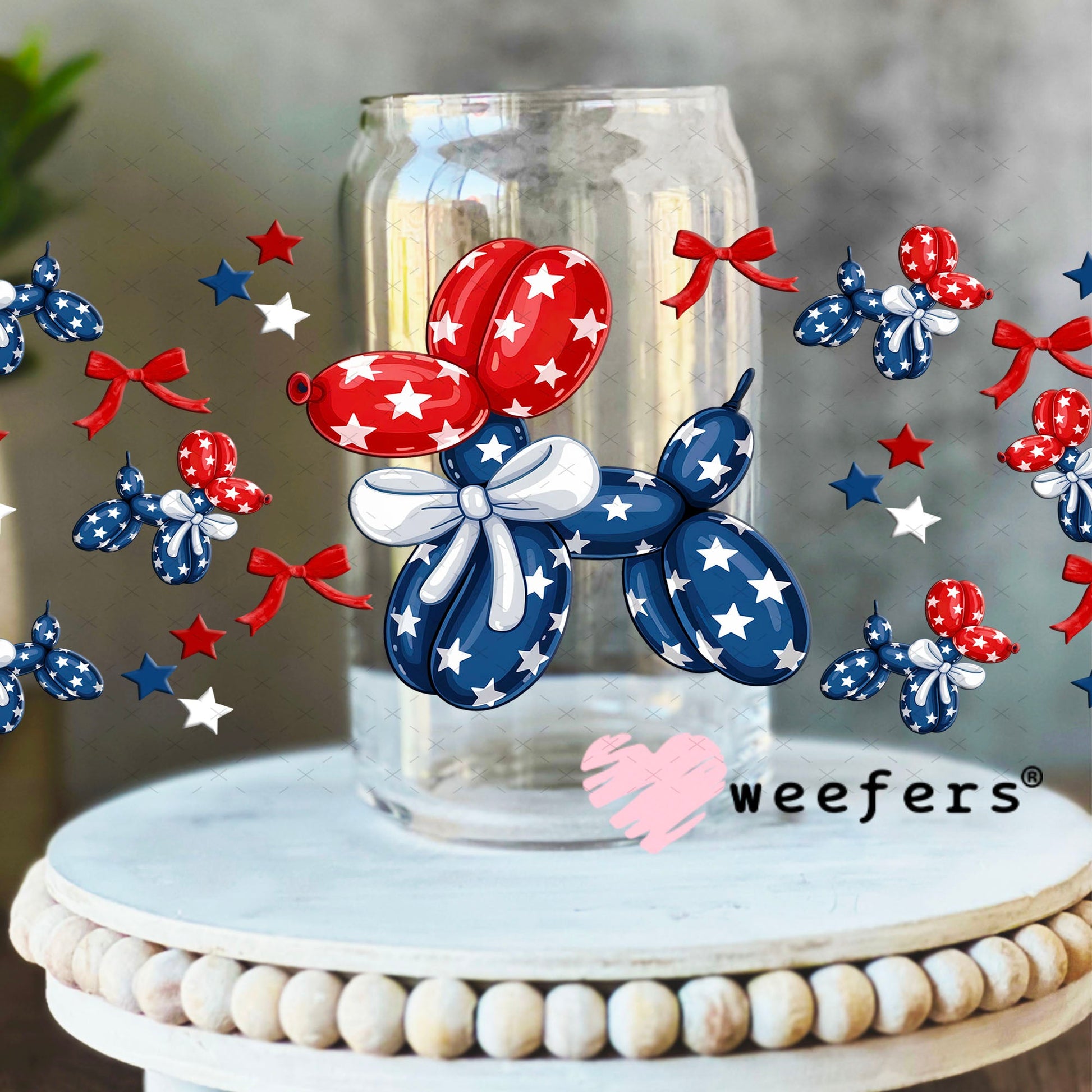 USA Patriot Balloon Dog UV DTF Cup Wrap - Weefers Exclusive Wrap 16oz Libbey Glass Original Size Cup Wrap Weefers