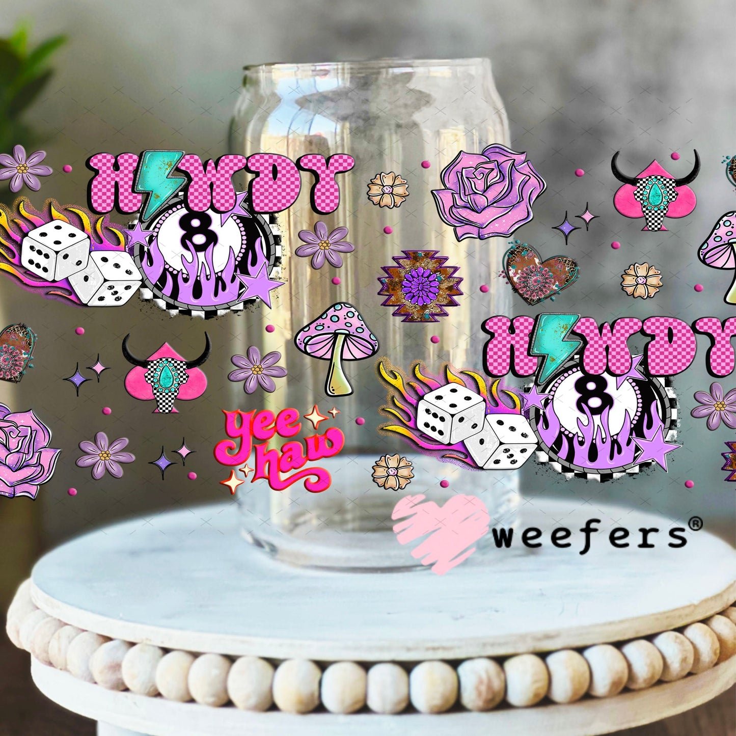 Howdy Purple Eightball UV DTF Cup Wrap - Weefers Exclusive Wrap 16oz Libbey Glass Original Size Cup Wrap Weefers