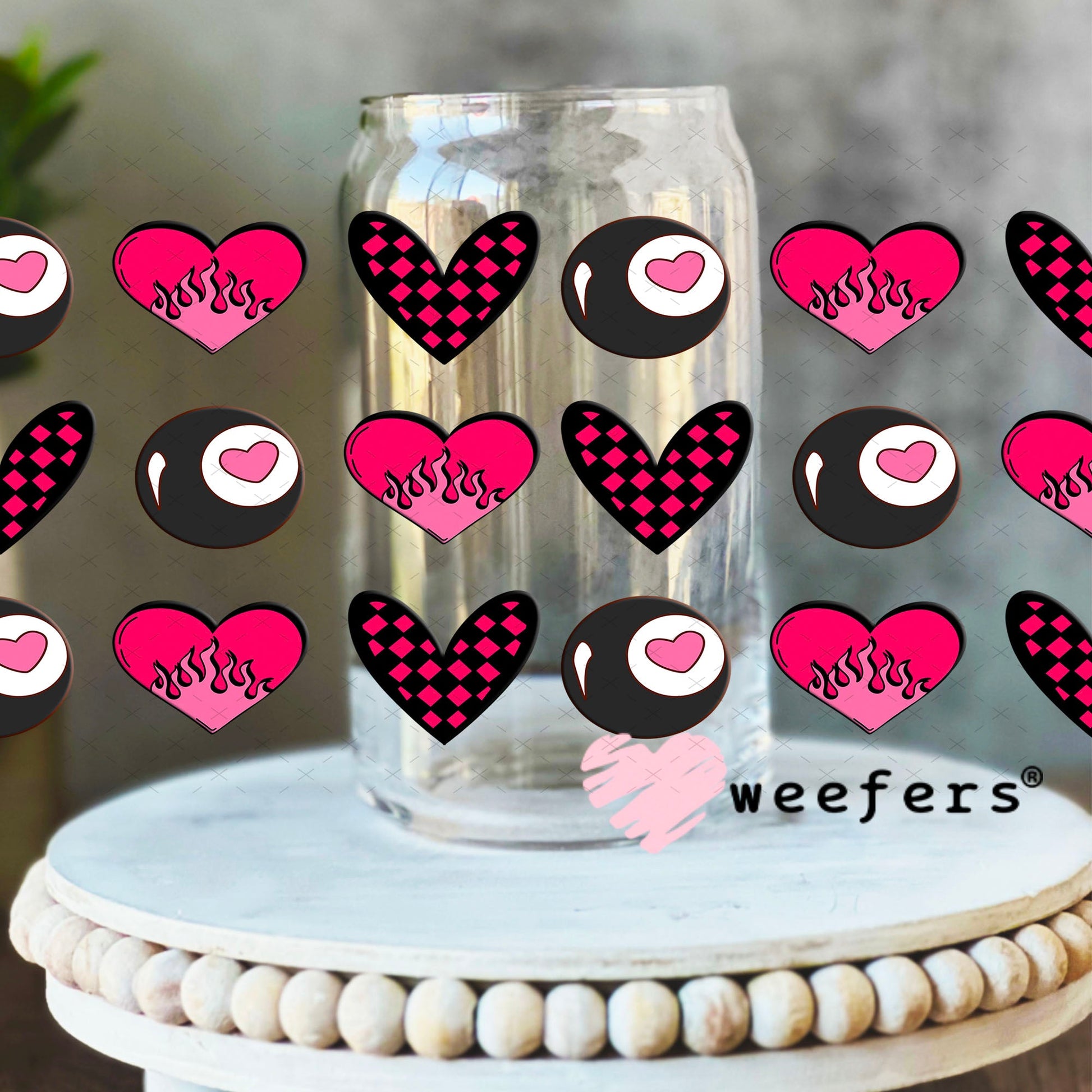 Fire Heart UV DTF Cup Wrap - Weefers Exclusive Wrap 16oz Libbey Glass Original Size Cup Wrap Weefers