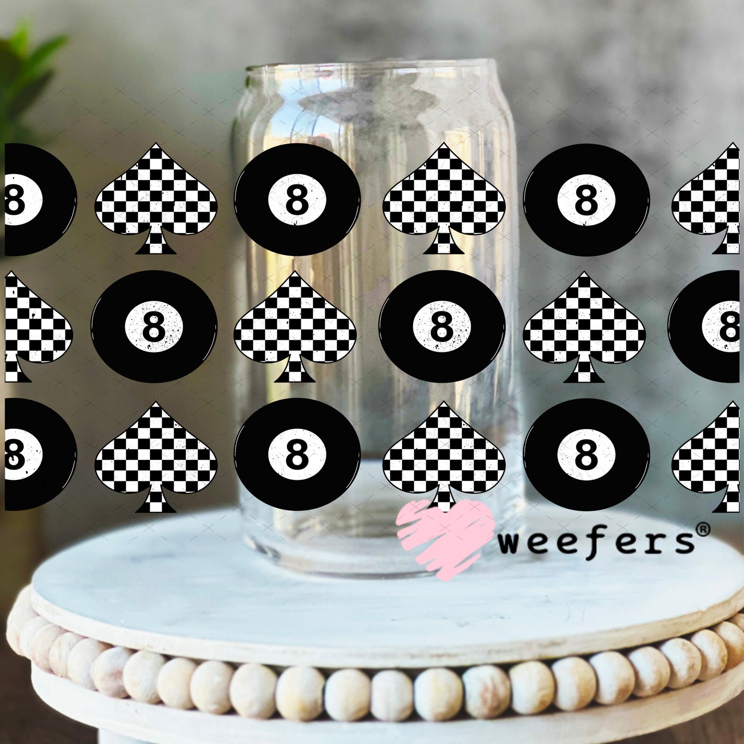 Spade Checkered UV DTF Cup Wrap - Weefers Exclusive Wrap 16oz Libbey Glass Original Size Weefers