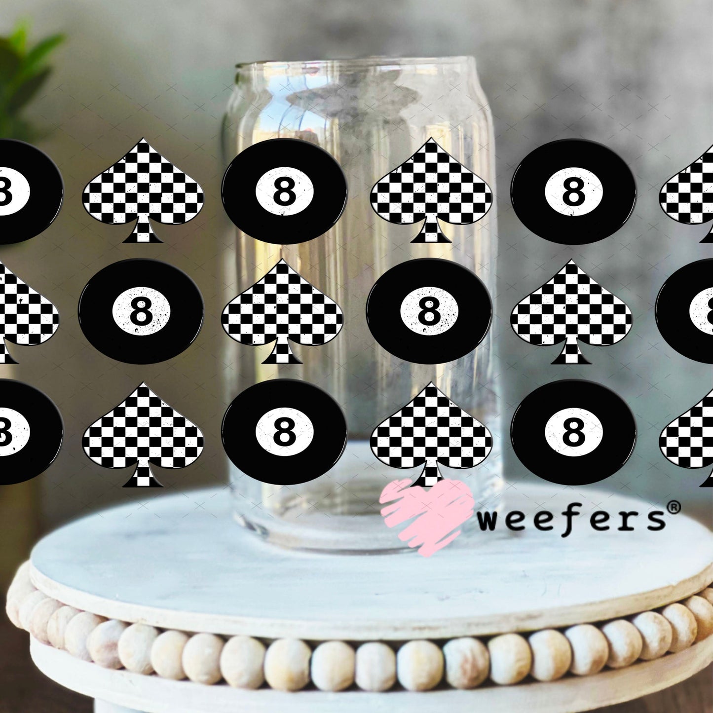 Spade Checkered UV DTF Cup Wrap - Weefers Exclusive Wrap 16oz Libbey Glass Original Size Cup Wrap Weefers