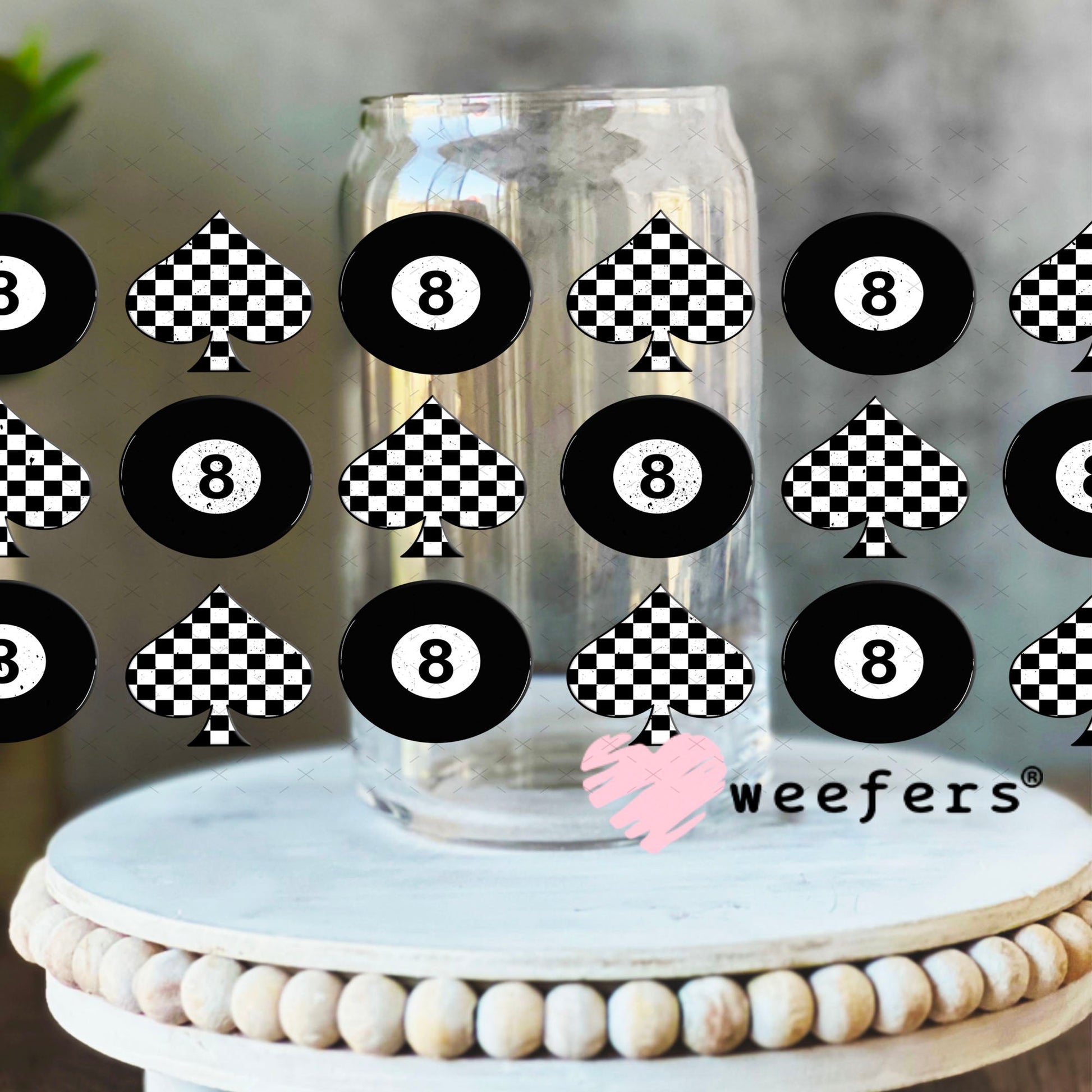 Spade Checkered UV DTF Cup Wrap - Weefers Exclusive Wrap 16oz Libbey Glass Original Size Cup Wrap Weefers
