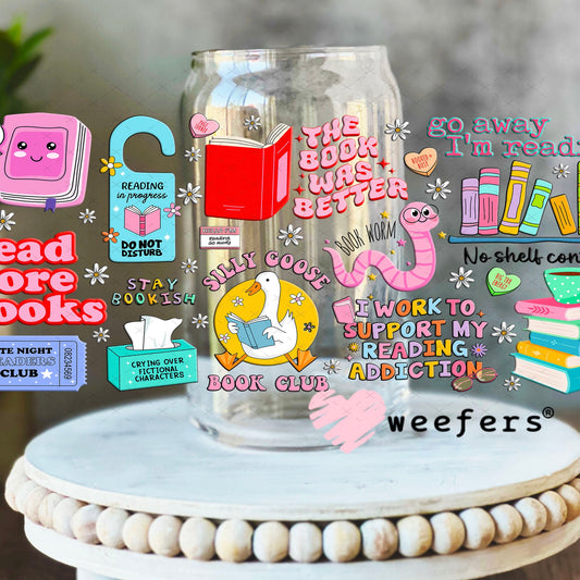 Book Lover Quotes UV DTF Cup Wrap - Weefers® Exclusive 16oz Libbey Glass Original Size Cup Wrap Weefers