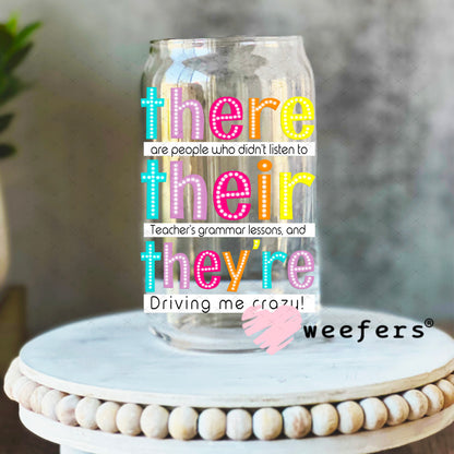 There Their They're UV DTF Decal 16oz Libbey Glass Original Size Weefers