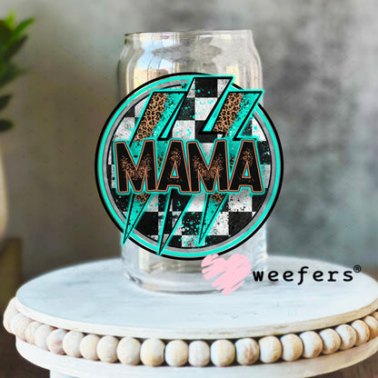 Mama Teal UV DTF Decal 16oz Libbey Glass Original Size Weefers