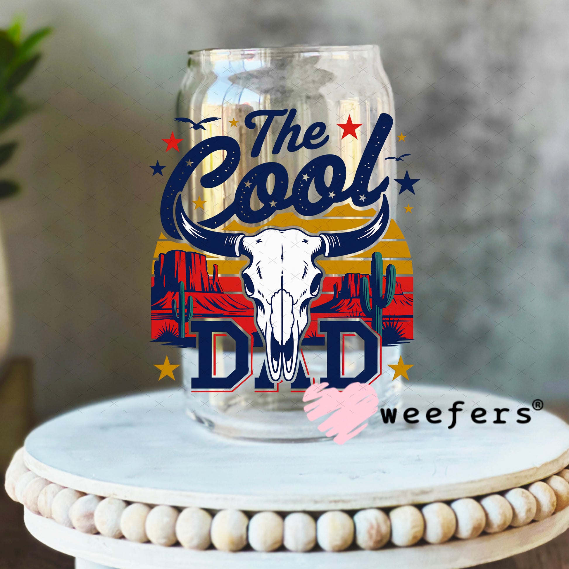 The Cool Dad Blue UV DTF Decal 16oz Libbey Glass Original Size Weefers