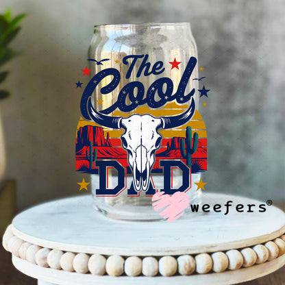 The Cool Dad Blue UV DTF Decal 16oz Libbey Glass Original Size Weefers