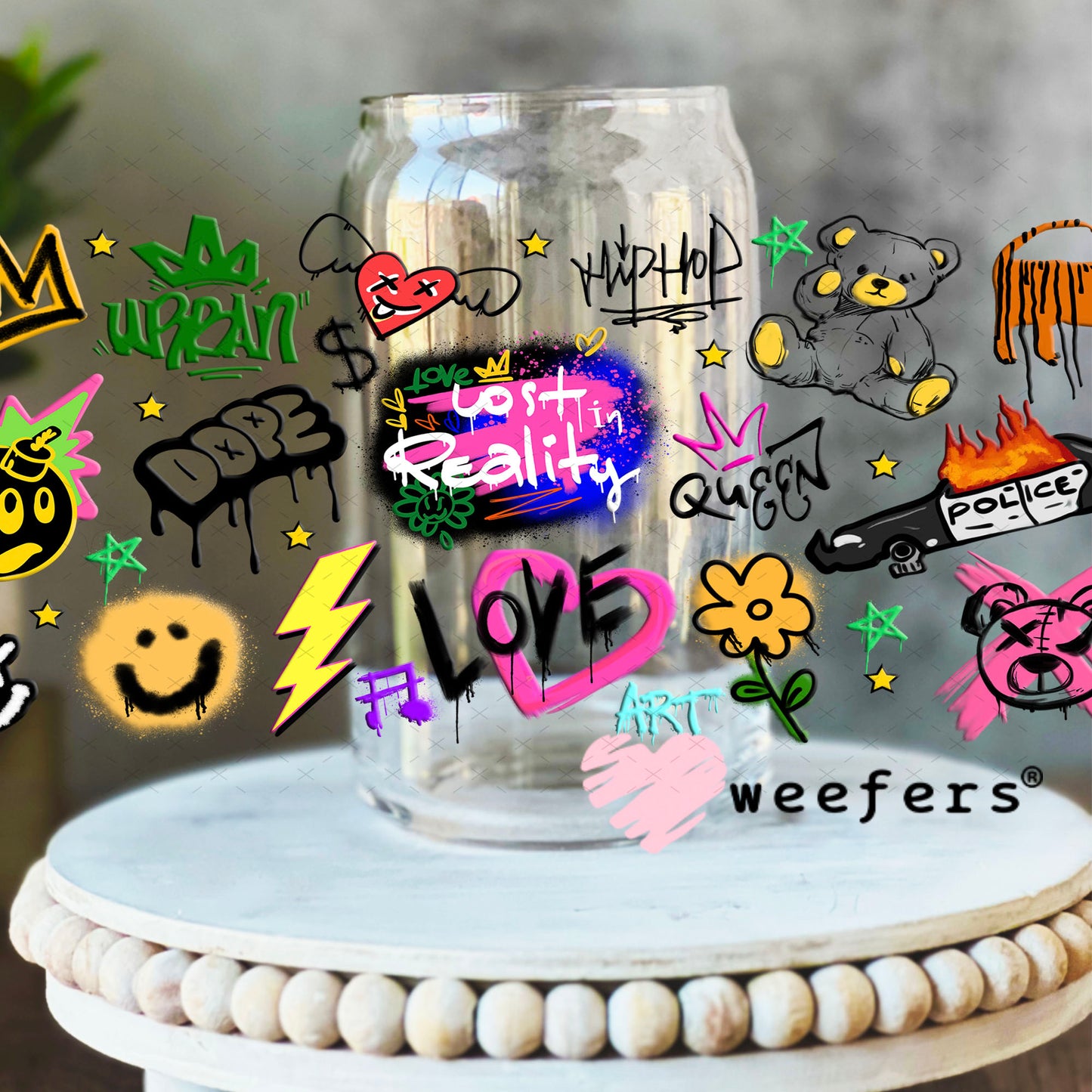 Retro Colorful Graffiti UV DTF Cup Wrap - Weefers Exclusive Wrap 16oz Libbey Glass Original Size Weefers