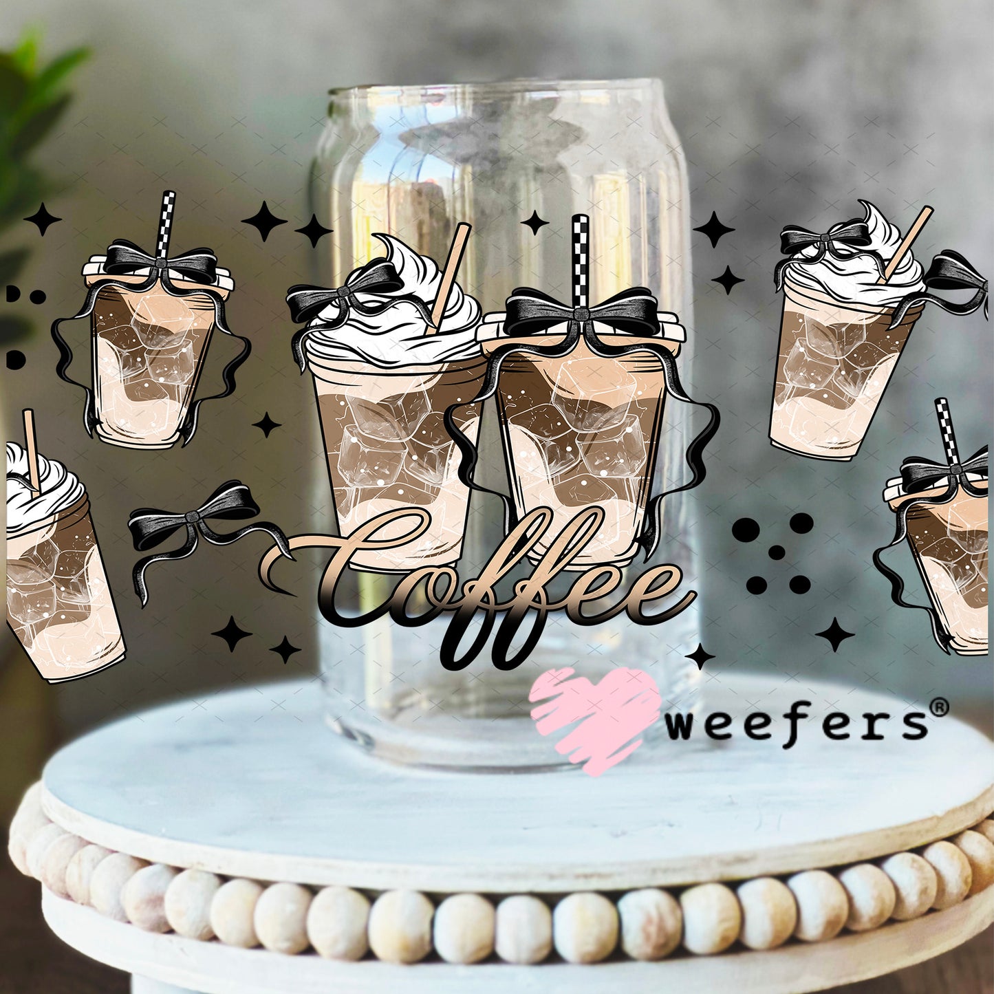Coquette Coffee Latte's UV DTF Cup Wrap 16oz Libbey Glass Original Size Weefers