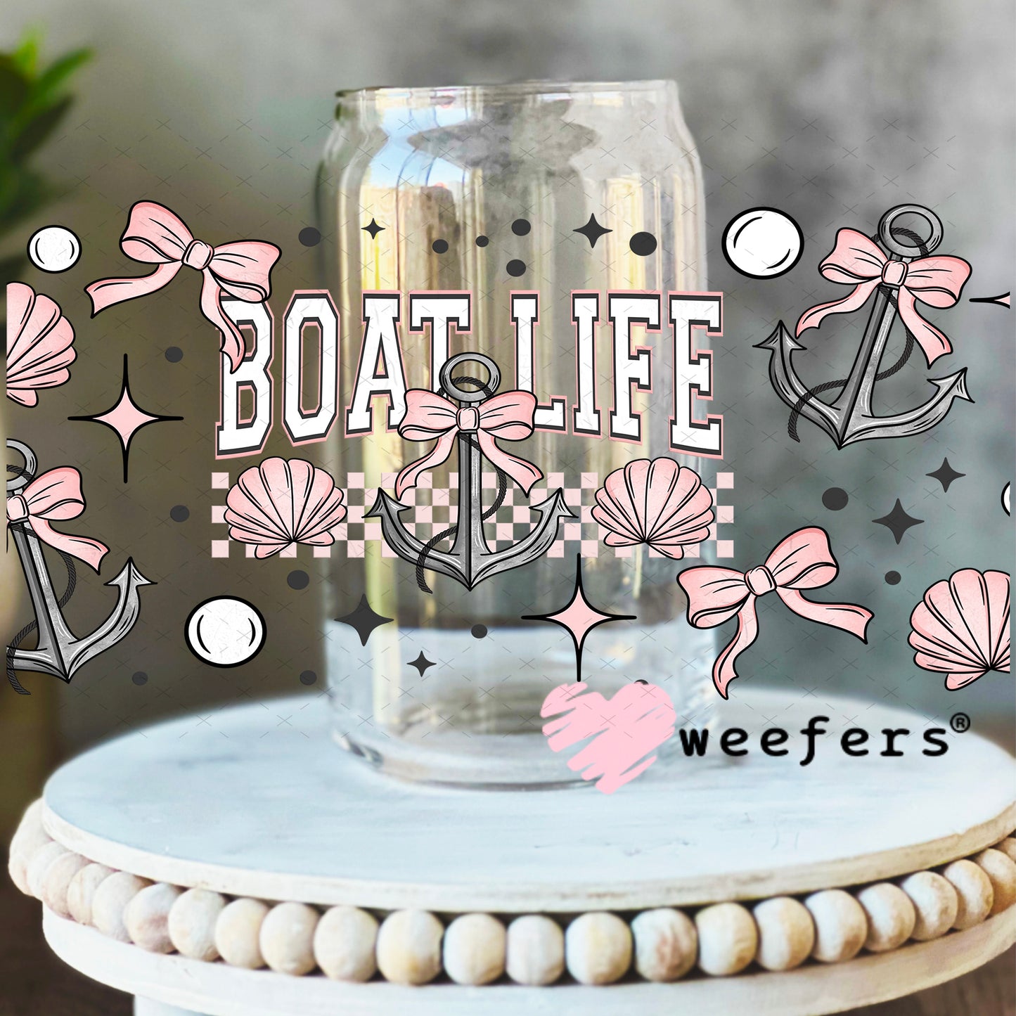 Pink Boat Life UV DTF Cup Wrap 16oz Libbey Glass Original Size Weefers