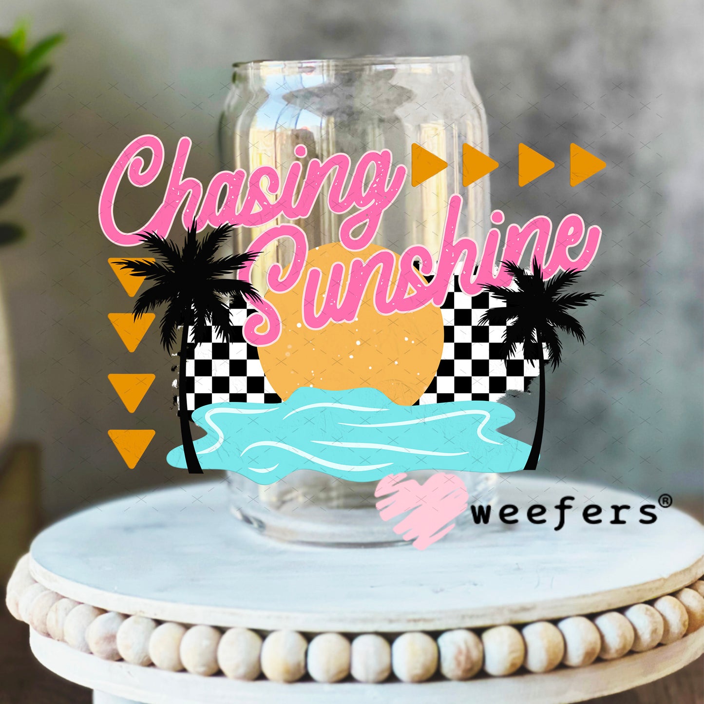 Chasing Sunshine UV DTF Decal 16oz Libbey Glass Original Size Weefers