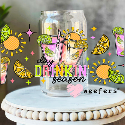 Day Drinkin Season UV DTF Cup Wrap 16oz Libbey Glass Original Size Weefers