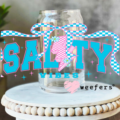 Salty Vibes Pink and Blue UV DTF Decal 16oz Libbey Glass Original Size Weefers