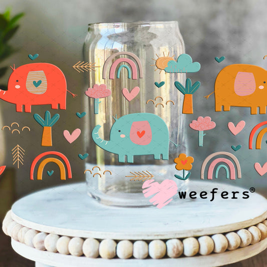 Whimsical Elephants and Rainbows UV DTF Cup Wrap - Weefers Exclusive Wrap Weefers