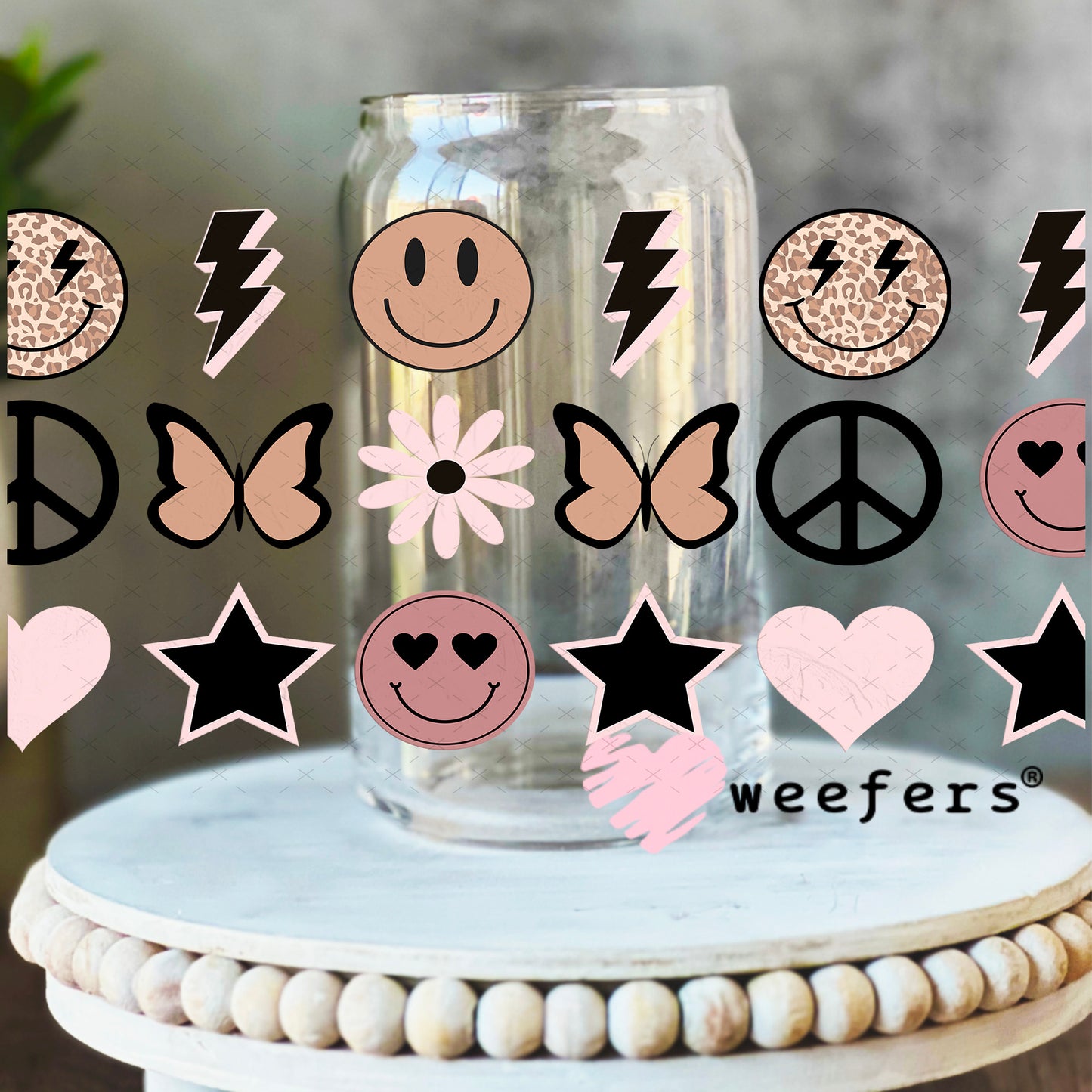 Neutral Smile Faces UV DTF Cup Wrap - Weefers Exclusive Wrap 16oz Libbey Glass Original Size Weefers