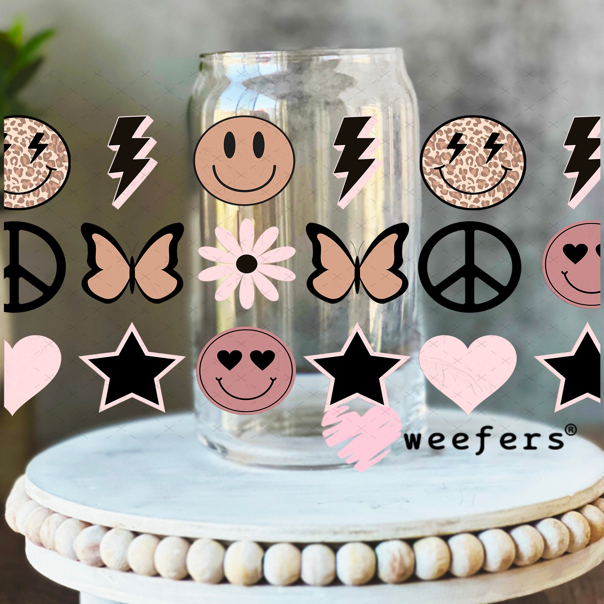 Neutral Smile Faces UV DTF Cup Wrap - Weefers Exclusive Wrap 16oz Libbey Glass Original Size Weefers