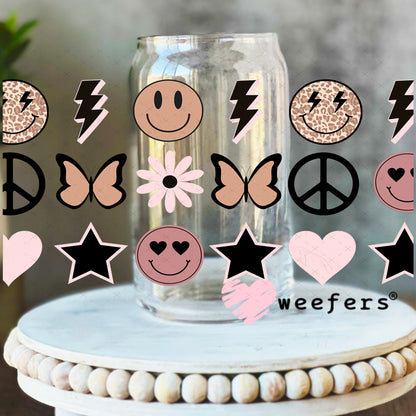 Neutral Smile Faces UV DTF Cup Wrap - Weefers Exclusive Wrap 16oz Libbey Glass Original Size Weefers