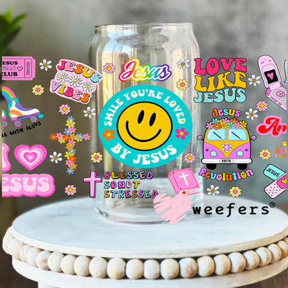 I Love Jesus Quotes UV DTF Cup Wrap - Weefers Exclusive Wrap 16oz Libbey Glass Original Size Weefers