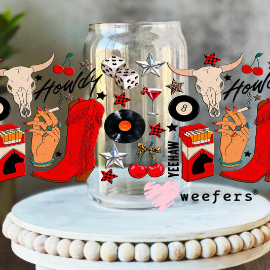 Howdy Red Boots UV DTF Cup Wrap - Weefers Exclusive Wrap 16oz Libbey Glass Original Size Weefers