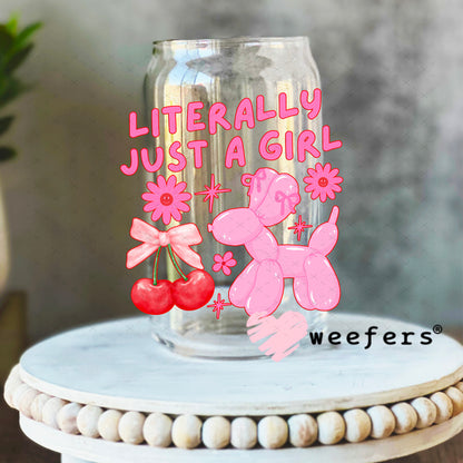 Literally Just a Girl Balloon Dog UV DTF Decal 16oz Libbey Glass Original Size Weefers