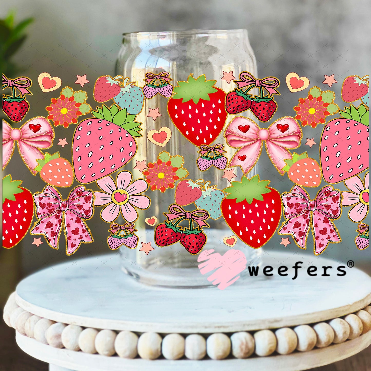 Strawberry Fields UV DTF Cup Wrap - Weefers Exclusive Wrap 16oz Libbey Glass Original Size Weefers