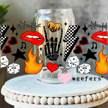 Rock and Roll Red Lip Bite UV DTF Cup Wrap - Weefers Exclusive Wrap 16oz Libbey Glass Original Size Weefers