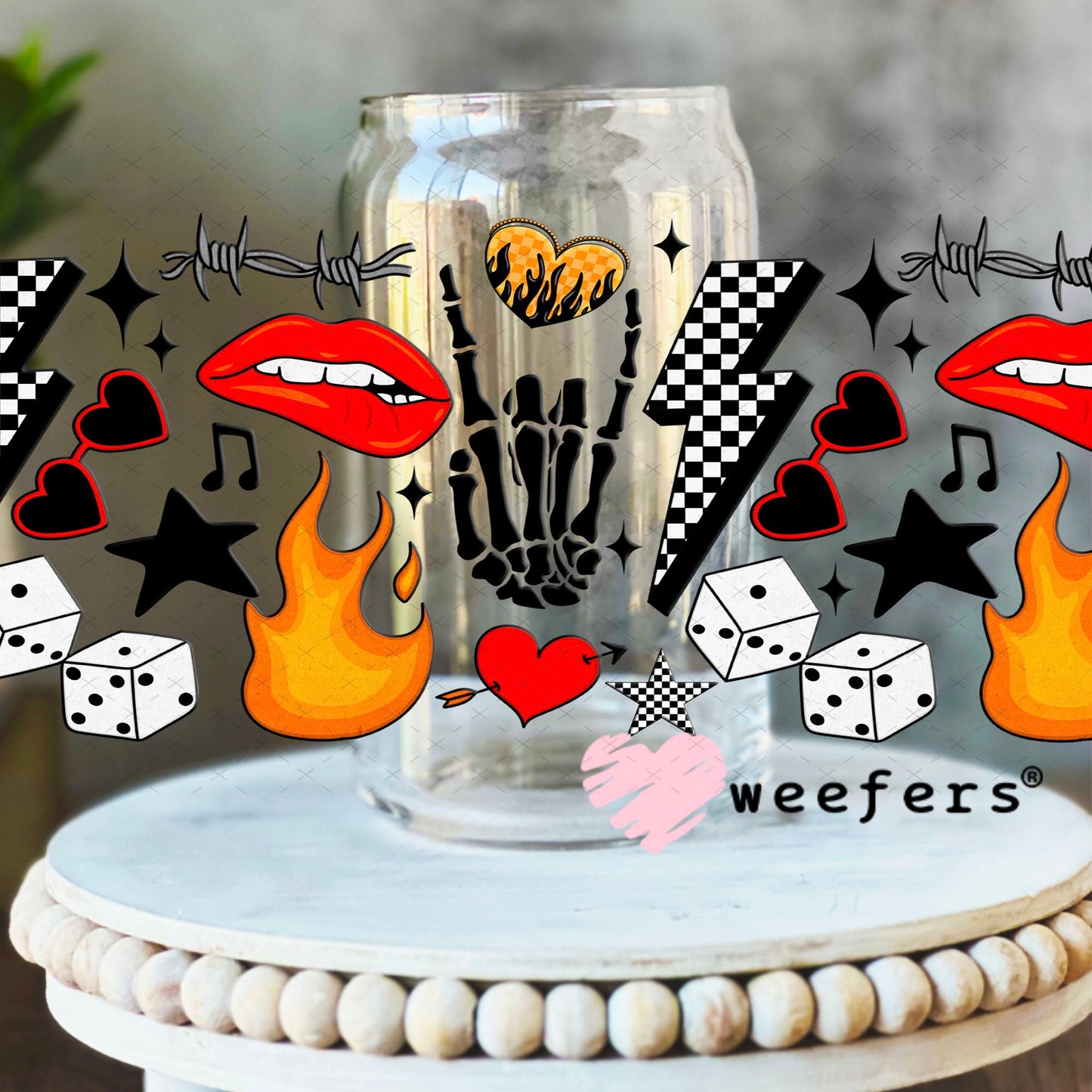 Rock and Roll Red Lip Bite UV DTF Cup Wrap - Weefers Exclusive Wrap Weefers