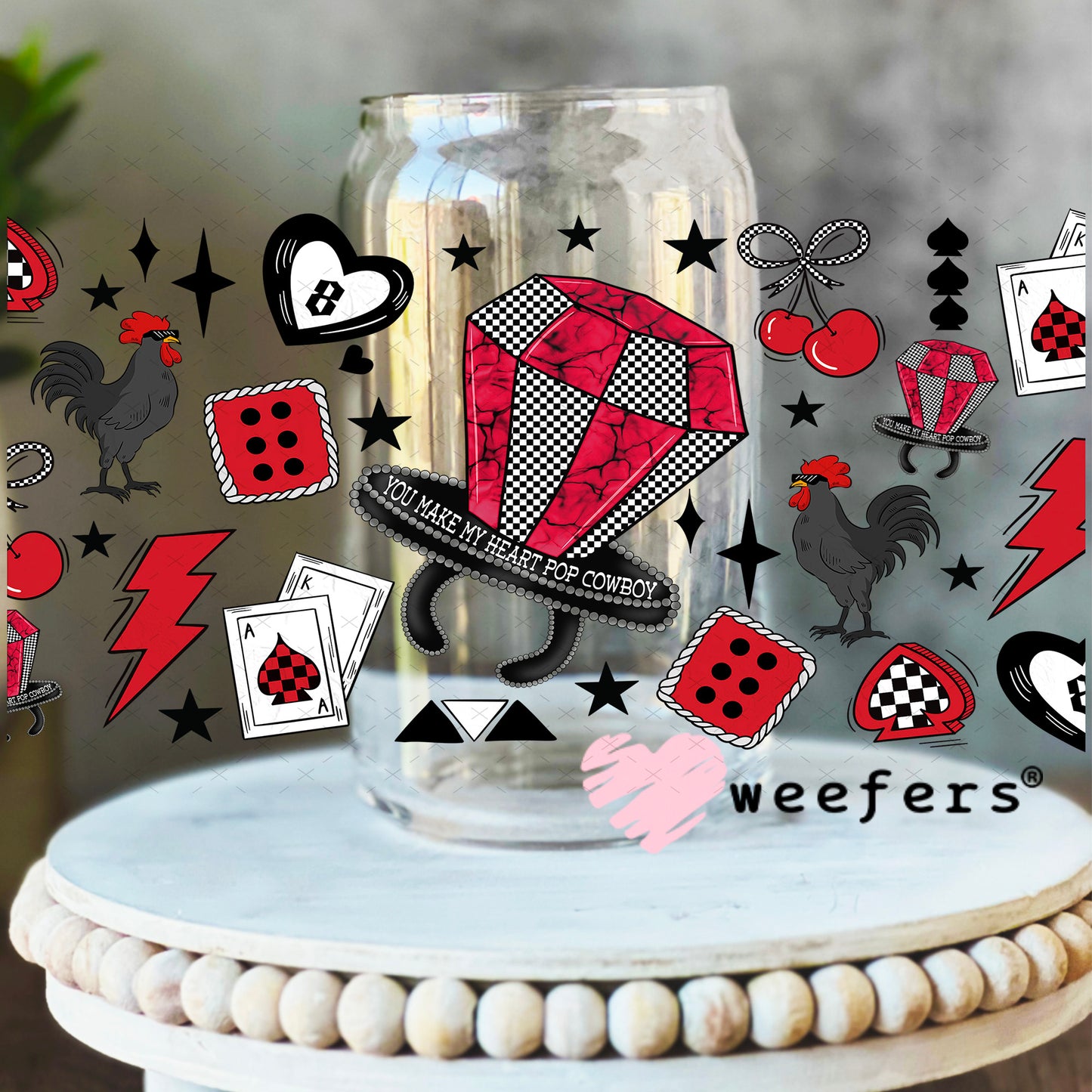 Red Ring Pop and Heart Eightballs UV DTF Cup Wrap - Weefers Exclusive Wrap 16oz Libbey Glass Original Size Weefers