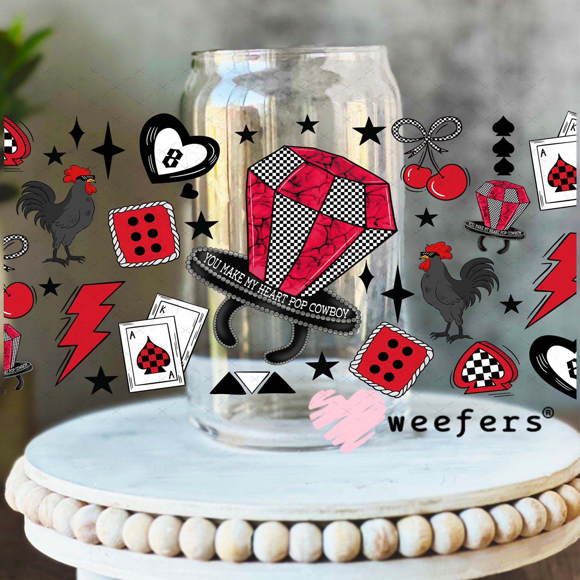Red Ring Pop and Heart Eightballs UV DTF Cup Wrap - Weefers Exclusive Wrap 16oz Libbey Glass Original Size Weefers