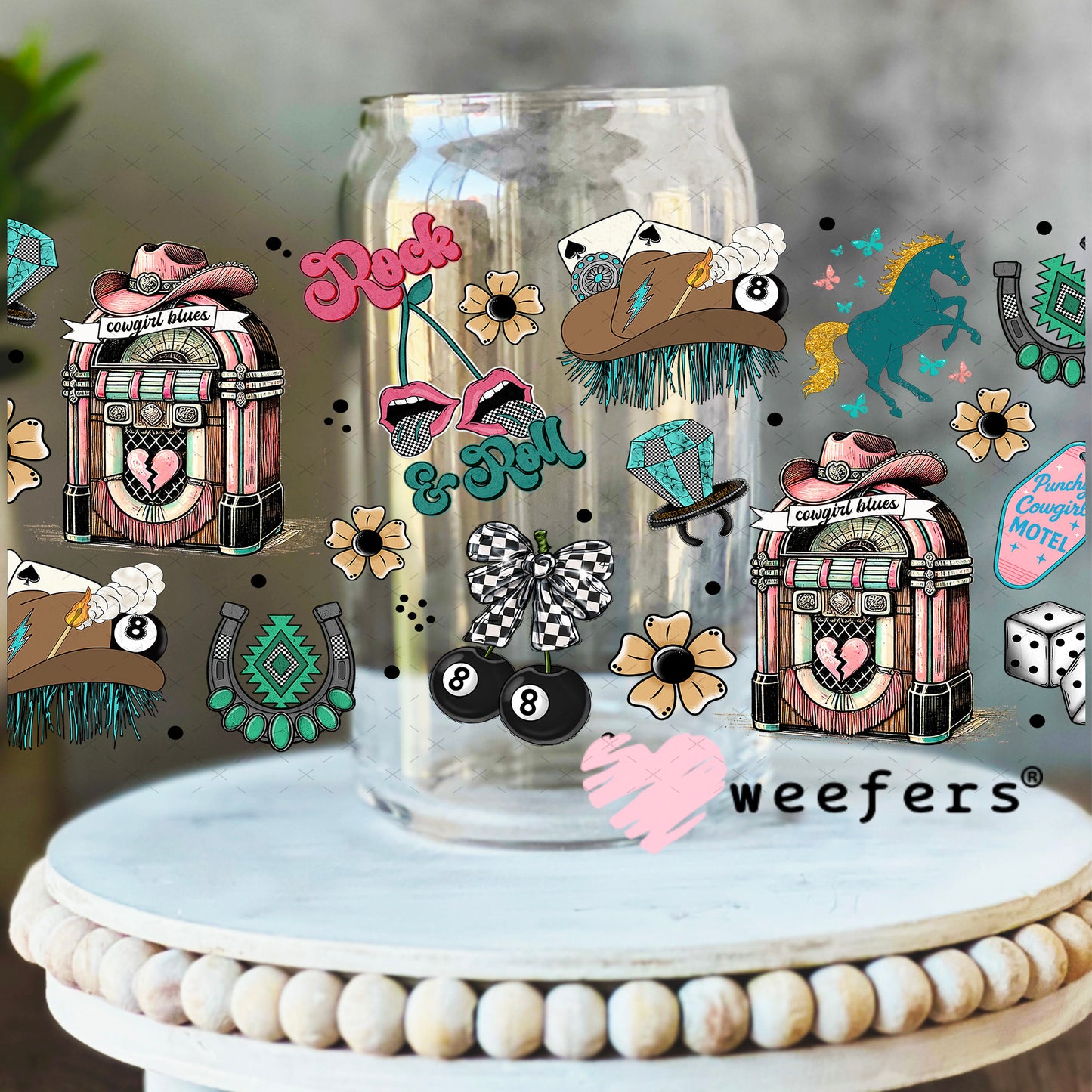 Cowgirl Blues UV DTF Cup Wrap - Weefers Exclusive Wrap 16oz Libbey Glass Original Size Weefers
