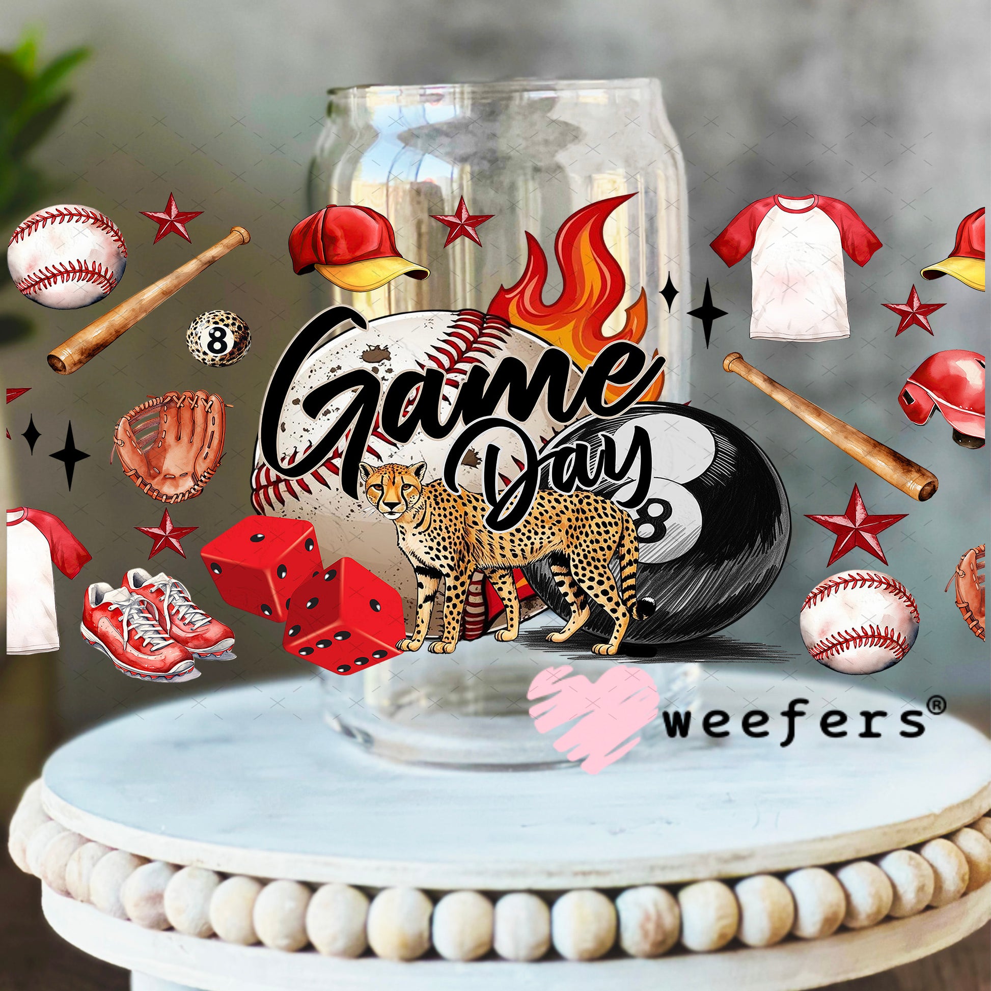Game Day Bringing the Heat UV DTF Cup Wrap - Weefers Exclusive Wrap 16oz Libbey Glass Original Size Weefers