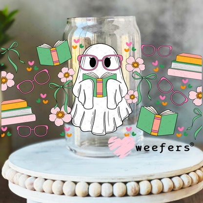 Ghost Green Book Lover UV DTF Cup Wrap 16oz Libbey Glass Original Size Weefers