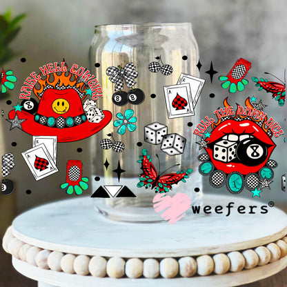 Roll the Damn Dice UV DTF Cup Wrap - Weefers Exclusive Wrap 16oz Libbey Glass Original Size Weefers