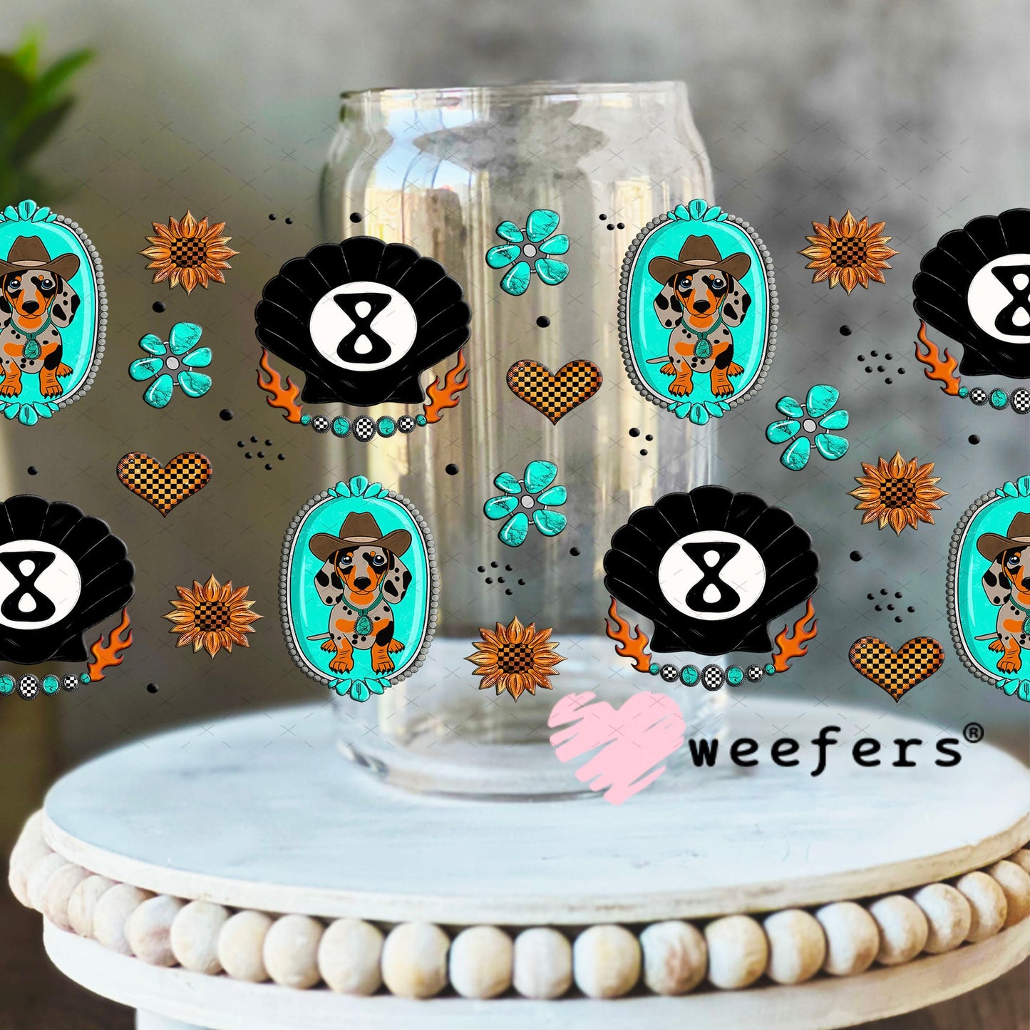 Western Dachshund and Shell Eight Balls UV DTF Cup Wrap - Weefers Exclusive Wrap Weefers