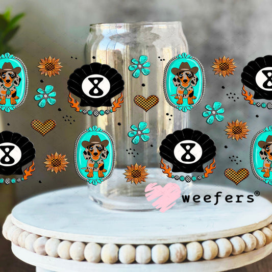 Western Dachshund and Shell Eight Balls UV DTF Cup Wrap - Weefers Exclusive Wrap Weefers
