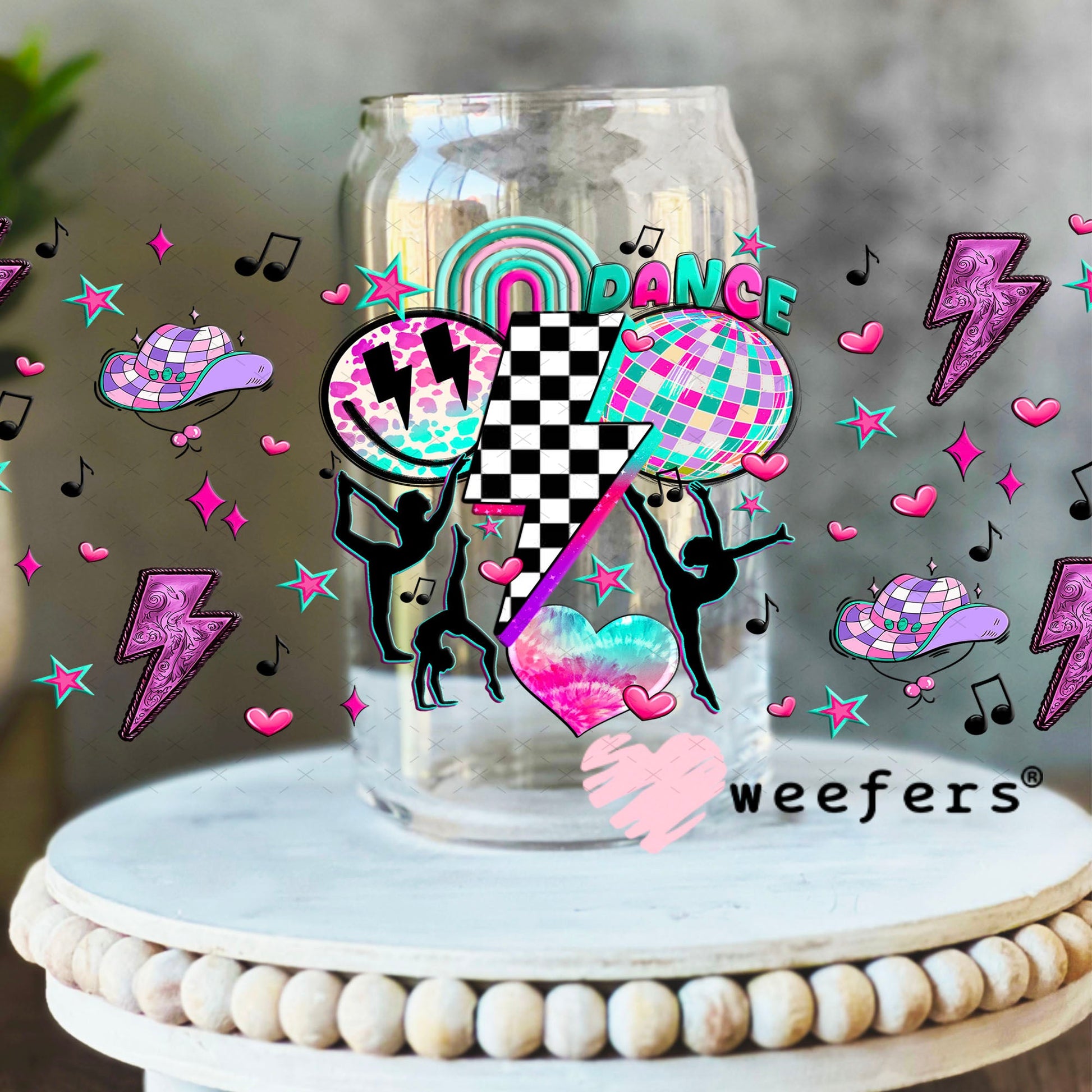 Retro Groovy Dance UV DTF Cup Wrap - Weefers Exclusive Wrap 16oz Libbey Glass Original Size Cup Wrap Weefers