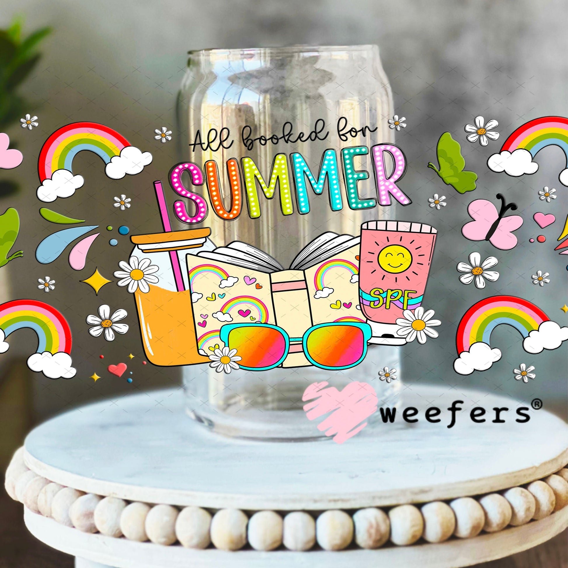 All Booked for Summer UV DTF Cup Wrap - Weefers Exclusive Wrap 16oz Libbey Glass Original Size Cup Wrap Weefers