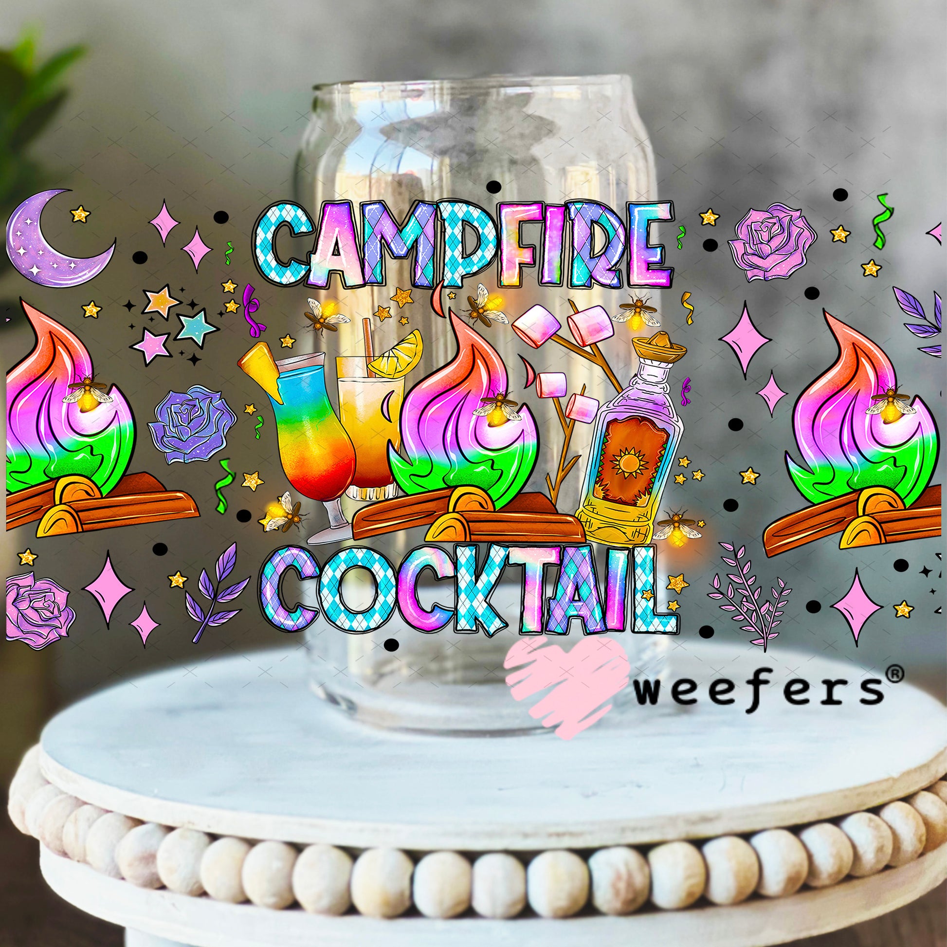 Campfire Cocktail UV DTF Cup Wrap - Weefers Exclusive Wrap 16oz Libbey Glass Original Size Weefers