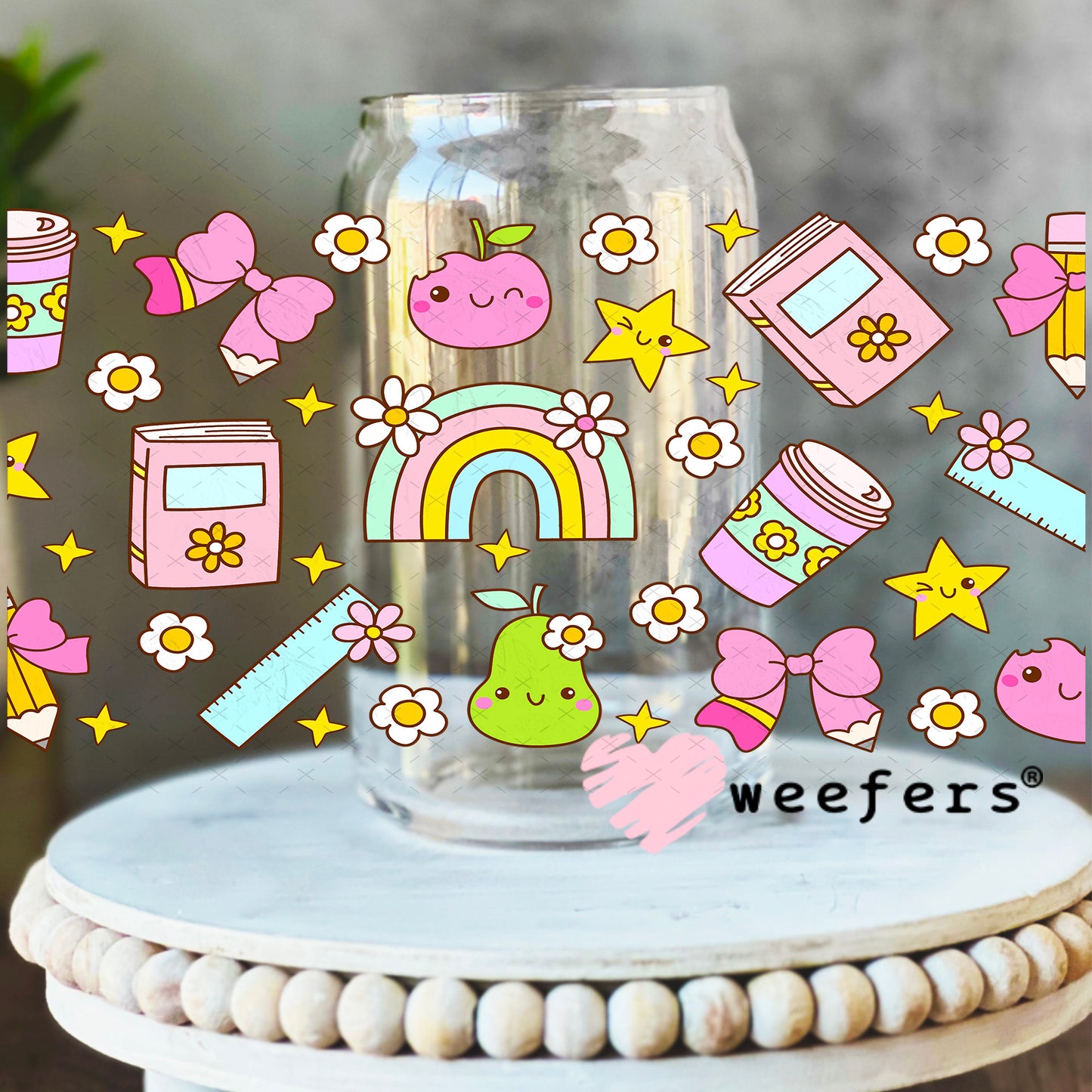 School Days and Teacher Favorite Things UV DTF Cup Wrap 16oz Libbey Glass Original Size Weefers
