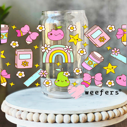 School Days and Teacher Favorite Things UV DTF Cup Wrap 16oz Libbey Glass Original Size Weefers