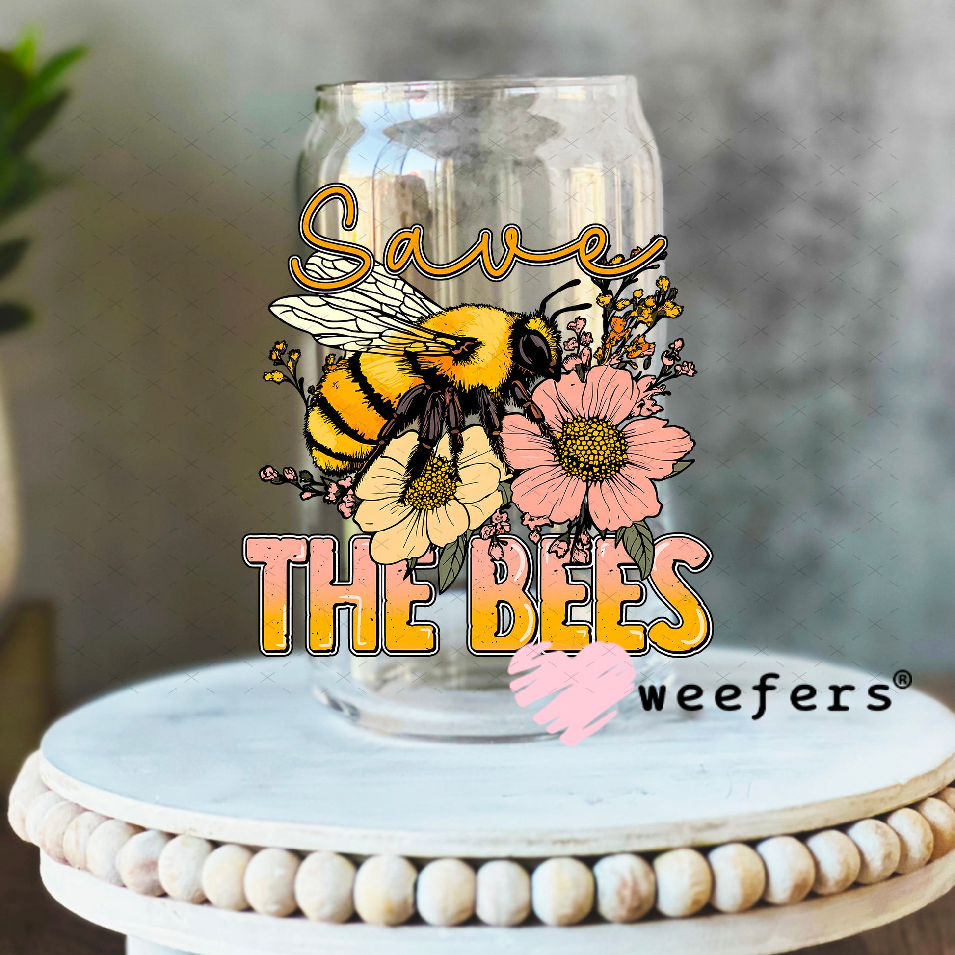 Save the Bees UV DTF Decal 16oz Libbey Glass Original Size Weefers