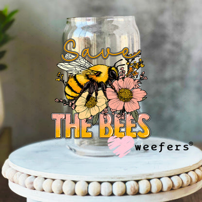 Save the Bees UV DTF Decal 16oz Libbey Glass Original Size Weefers
