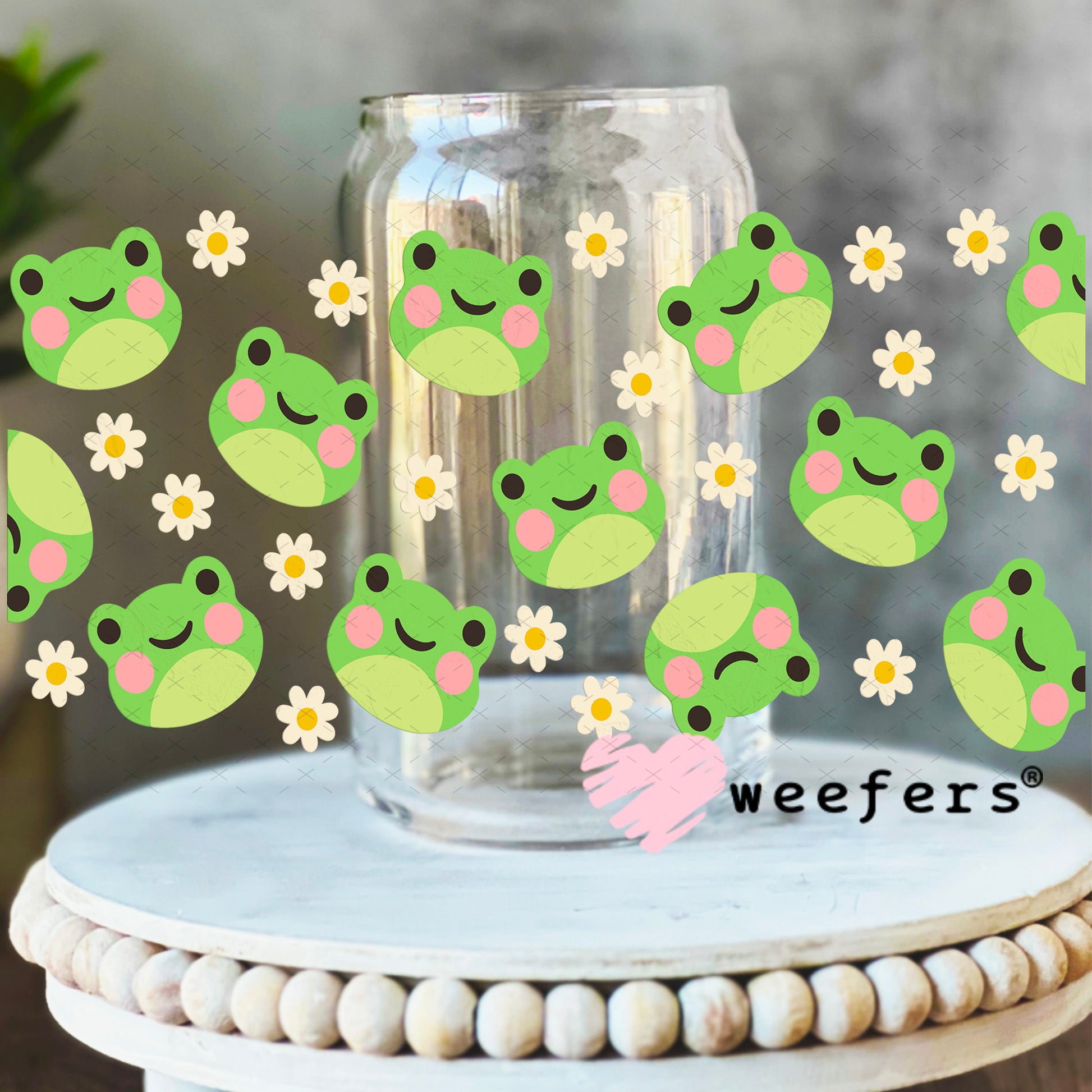 Happy Frogs UV DTF Cup Wrap 16oz Libbey Glass Original Size Weefers